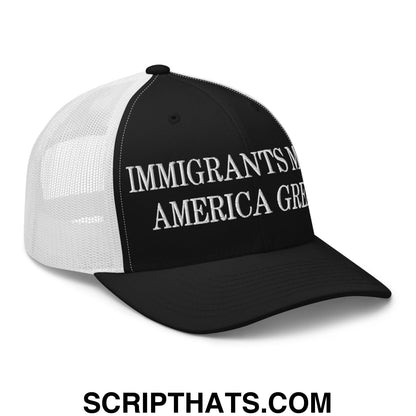 Immigrants Make America Great Embroidered Mesh Trucker Hat Black White