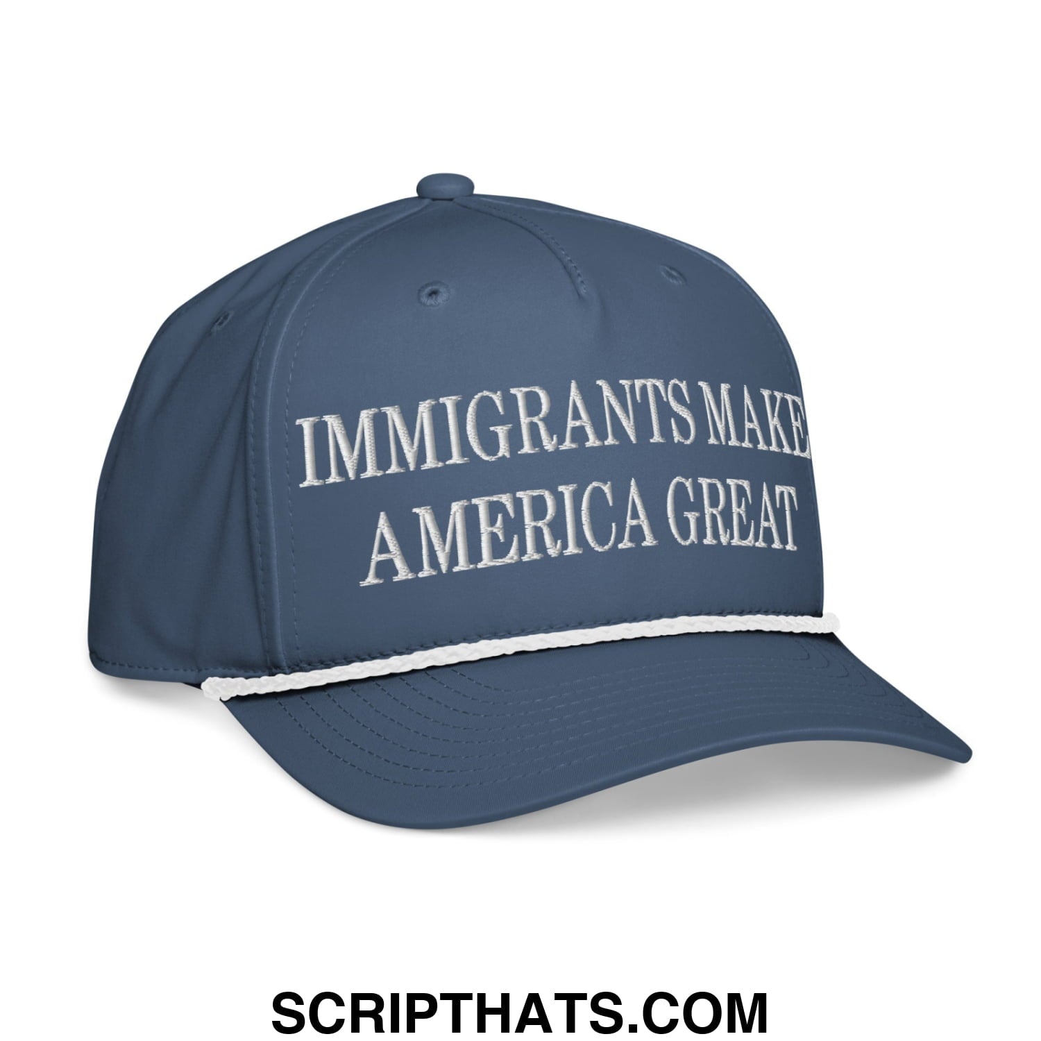 Immigrants Make America Great Embroidered Rope Snapback Hat Light Blue White