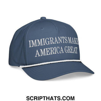 Immigrants Make America Great Embroidered Rope Snapback Hat Light Blue White