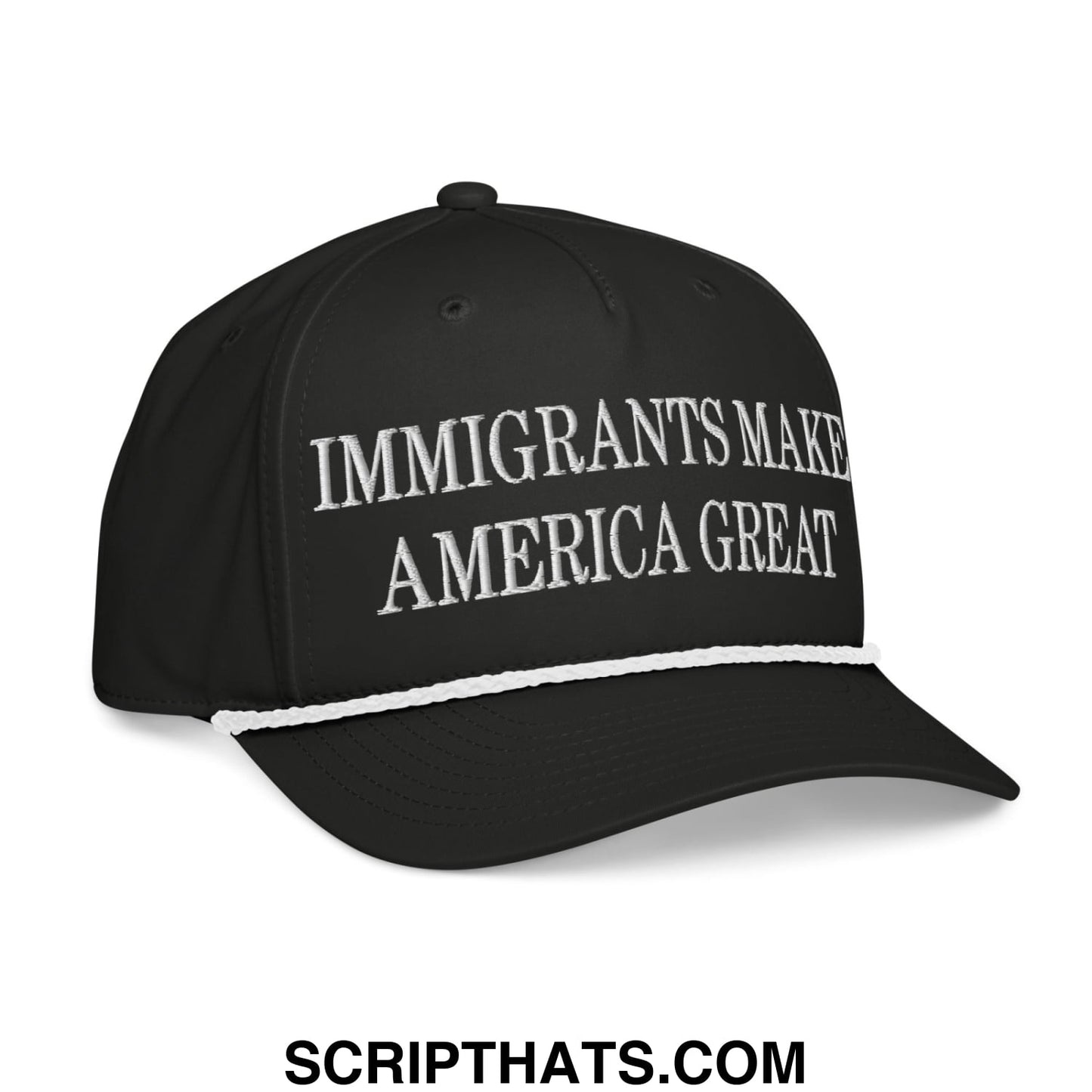 Immigrants Make America Great Embroidered Rope Snapback Hat Black White
