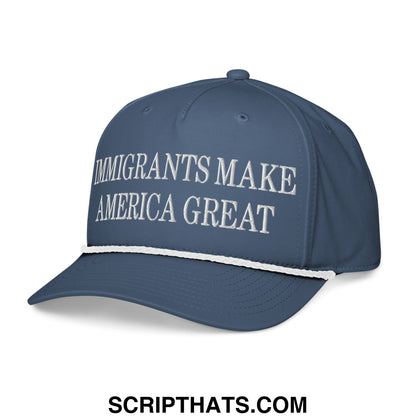 Immigrants Make America Great Embroidered Rope Snapback Hat Light Blue White