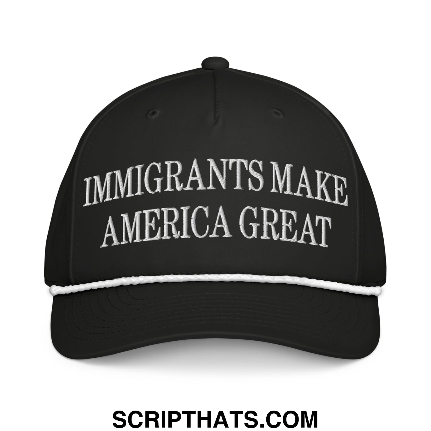 Immigrants Make America Great Embroidered Rope Snapback Hat Black White
