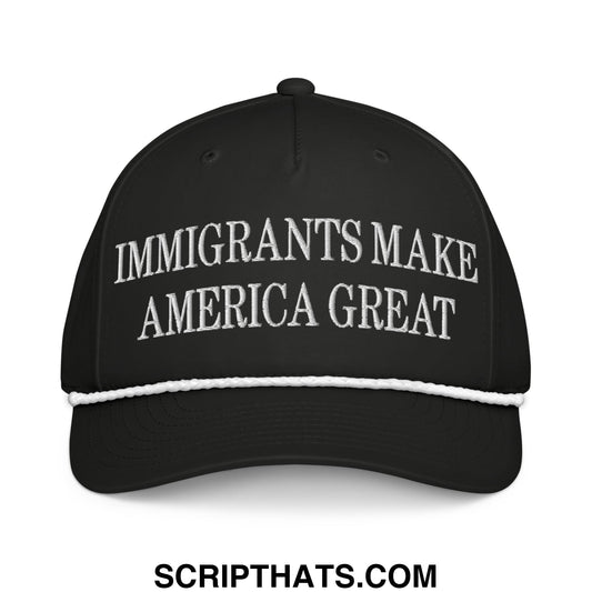 Immigrants Make America Great Embroidered Rope Snapback Hat Black White