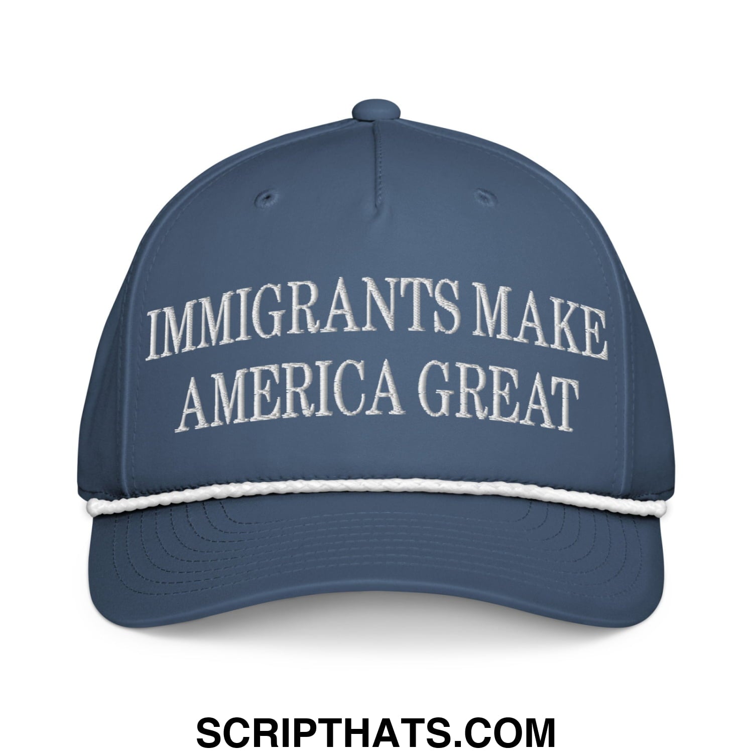 Immigrants Make America Great Embroidered Rope Snapback Hat Light Blue White