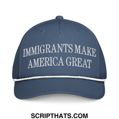 Immigrants Make America Great Embroidered Rope Snapback Hat Light Blue White
