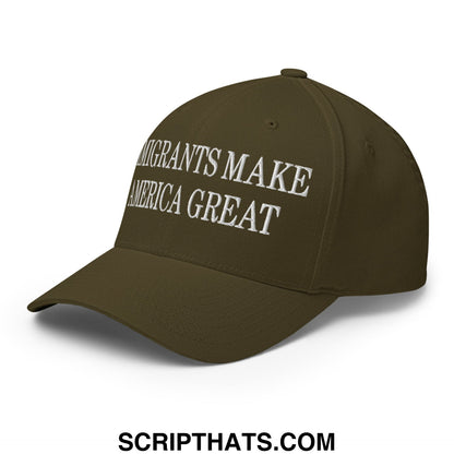 Immigrants Make America Great Embroidered Stretch Fit Baseball Hat Olive