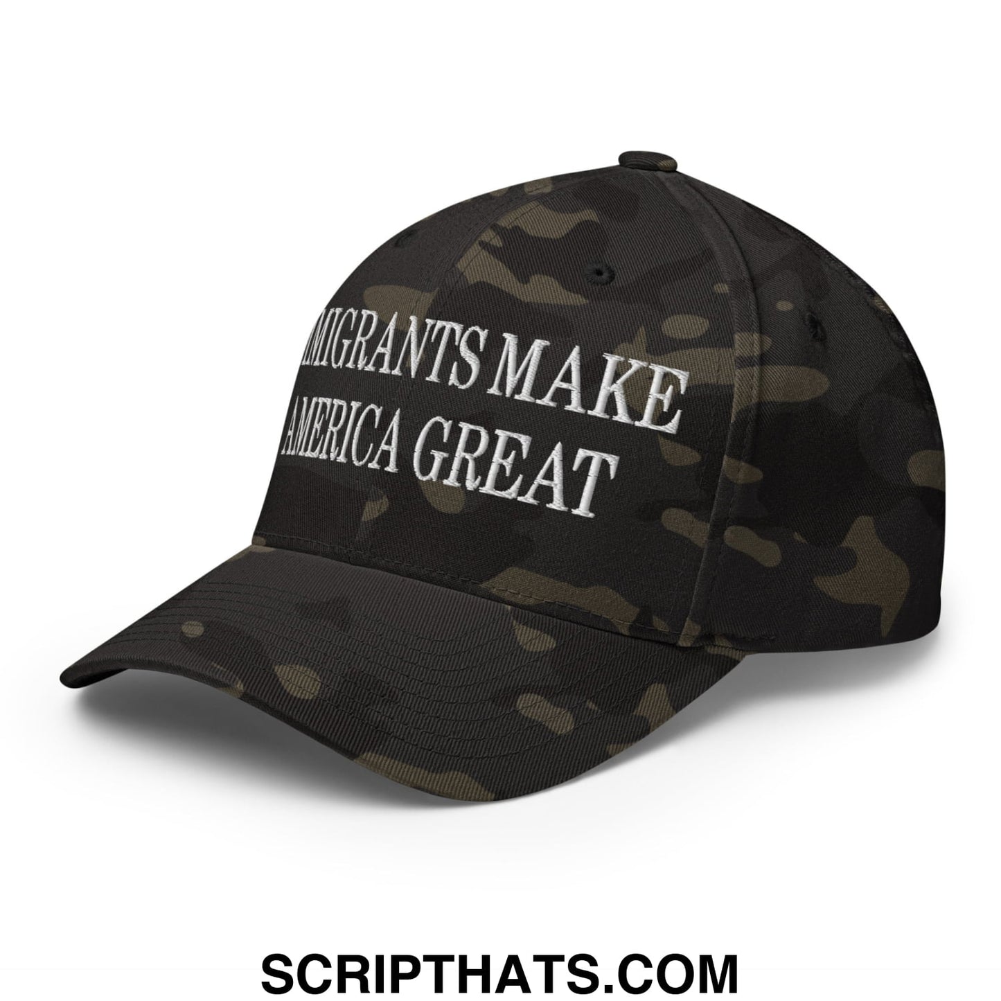 Immigrants Make America Great Embroidered Stretch Fit Baseball Hat Multicam Black