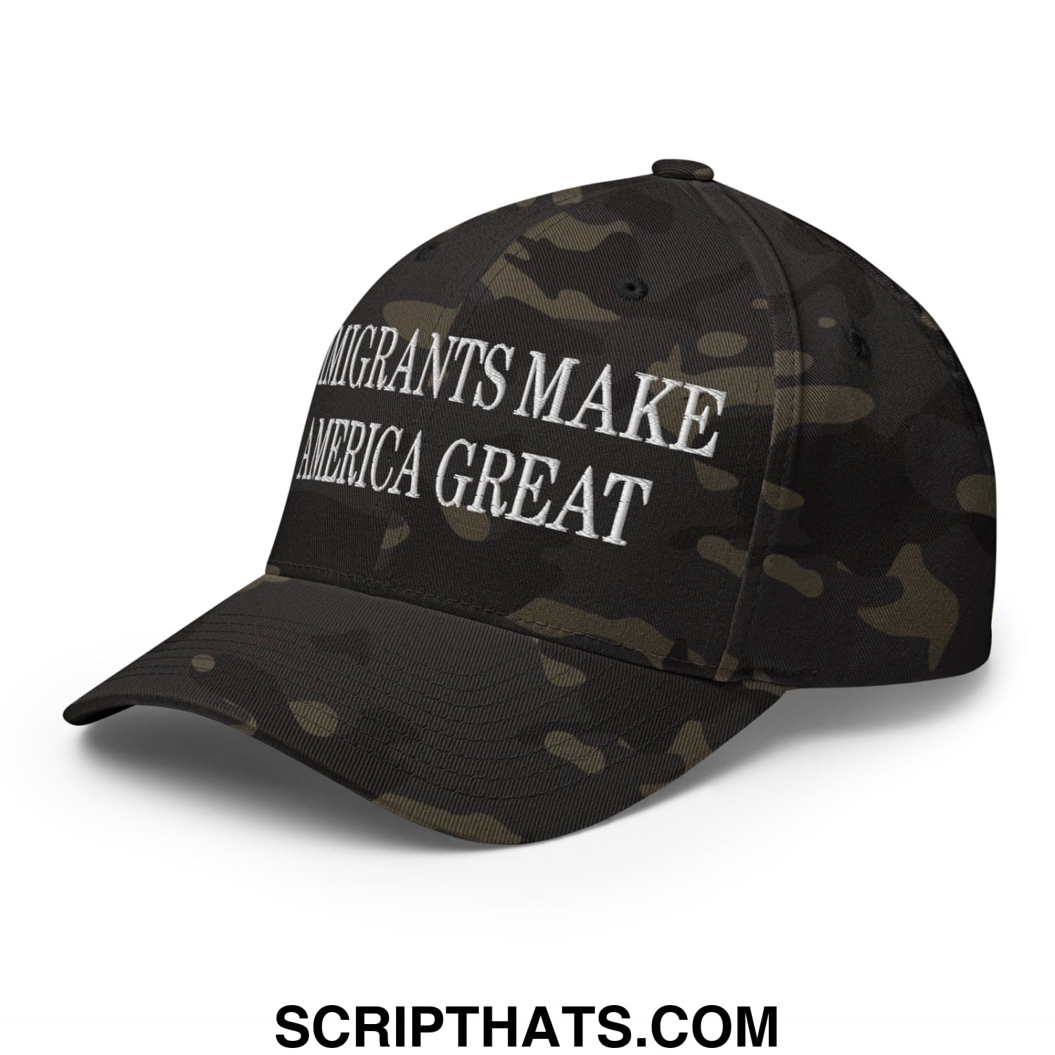 Immigrants Make America Great Embroidered Stretch Fit Baseball Hat Multicam Black