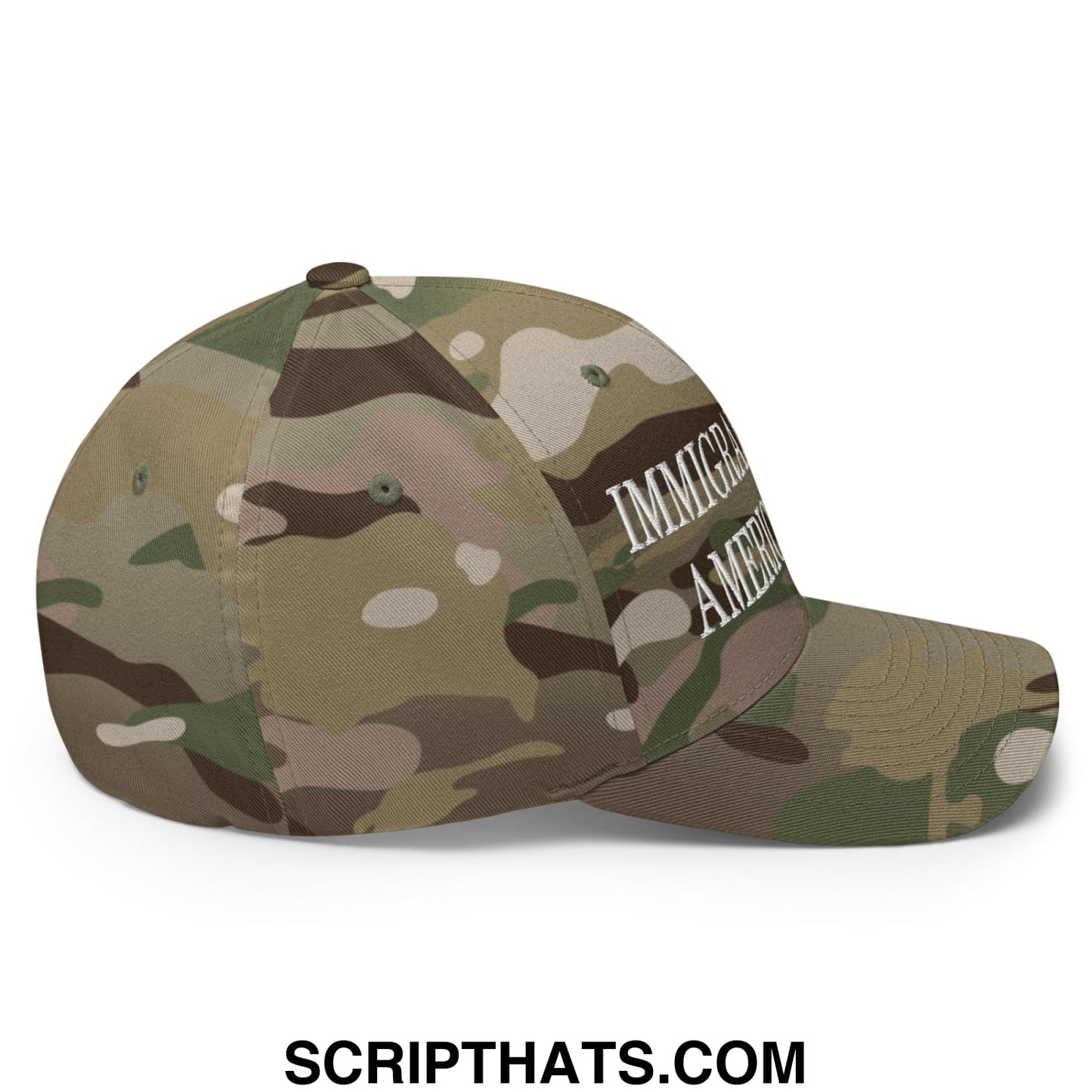 Immigrants Make America Great Embroidered Stretch Fit Baseball Hat Multicam Green