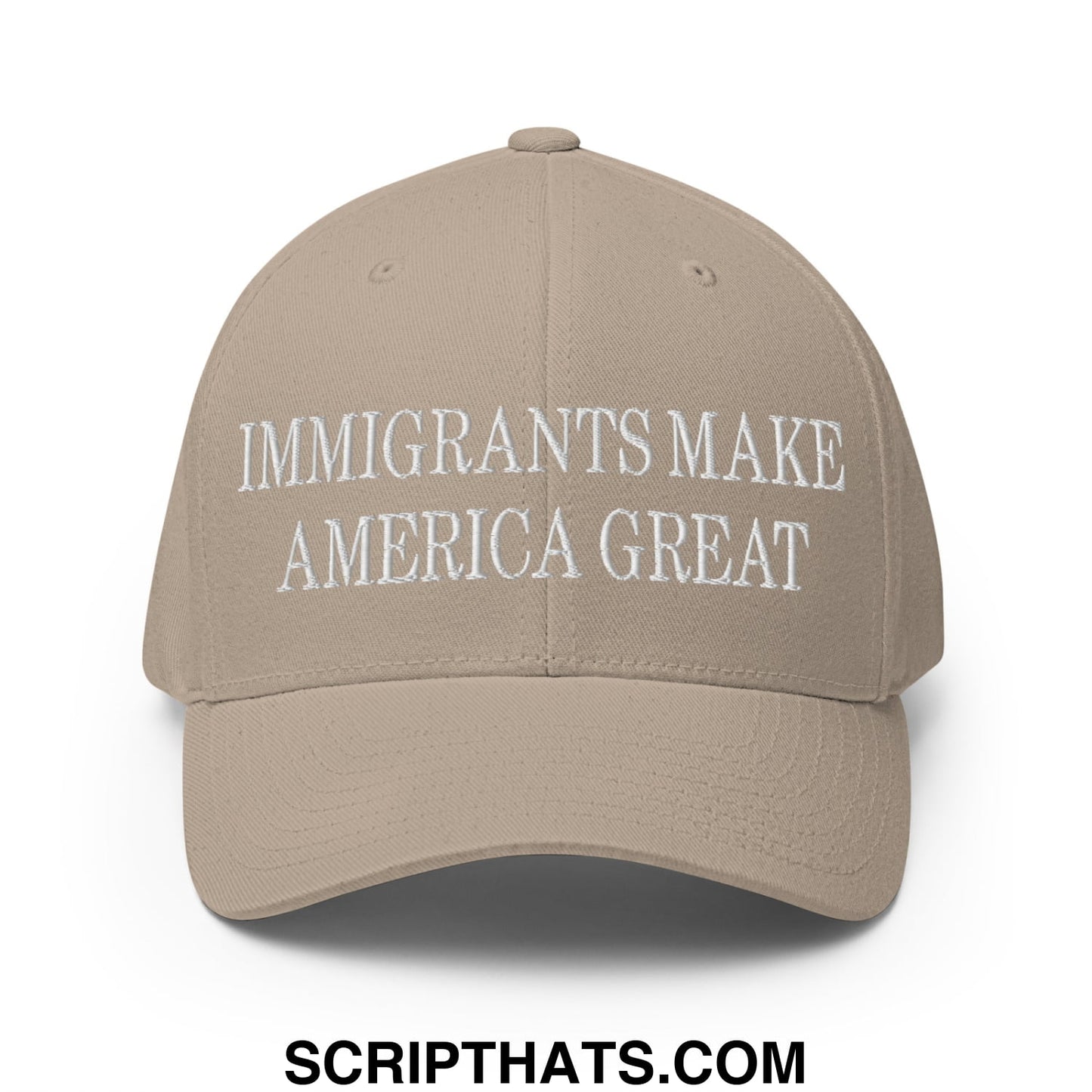 Immigrants Make America Great Embroidered Stretch Fit Baseball Hat Khaki