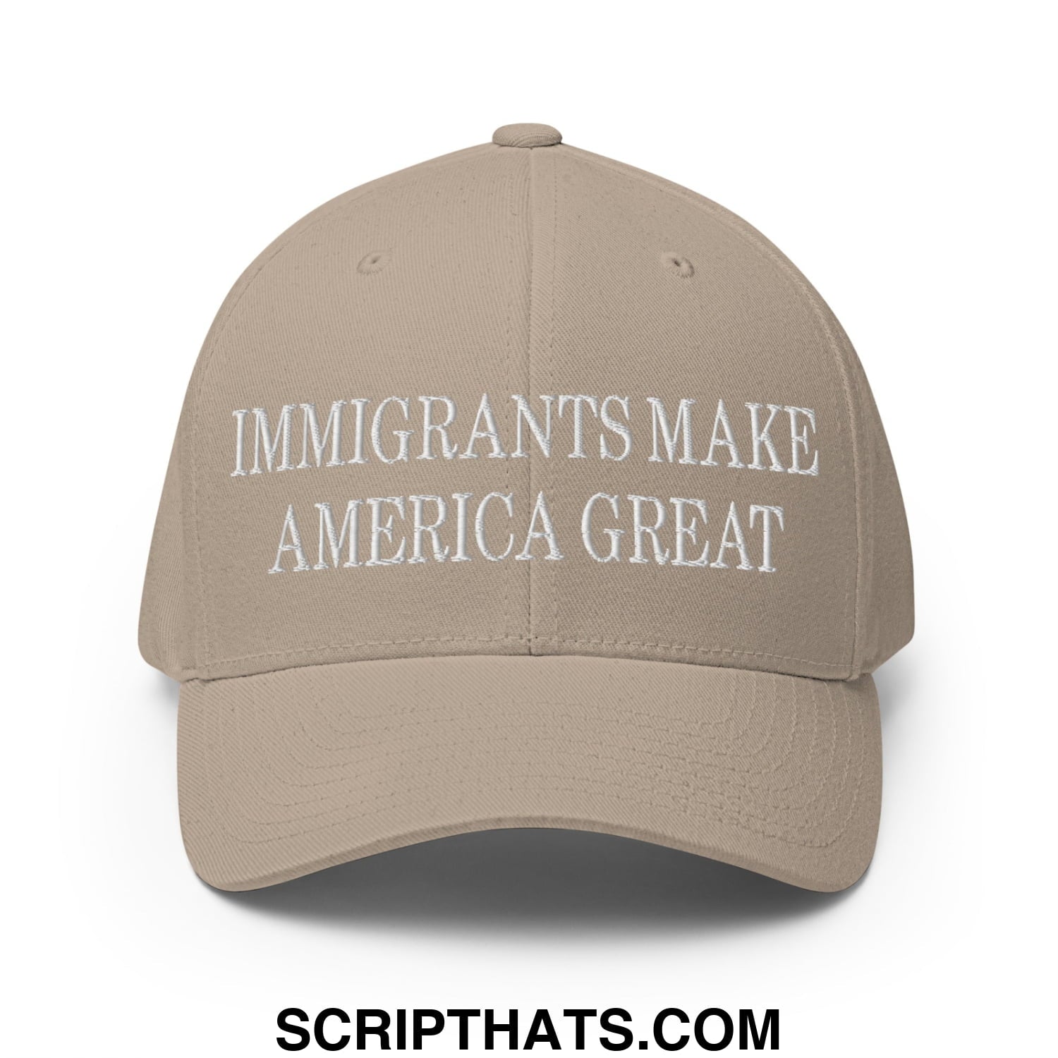 Immigrants Make America Great Embroidered Stretch Fit Baseball Hat Khaki