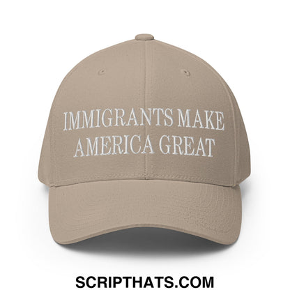 Immigrants Make America Great Embroidered Stretch Fit Baseball Hat Khaki