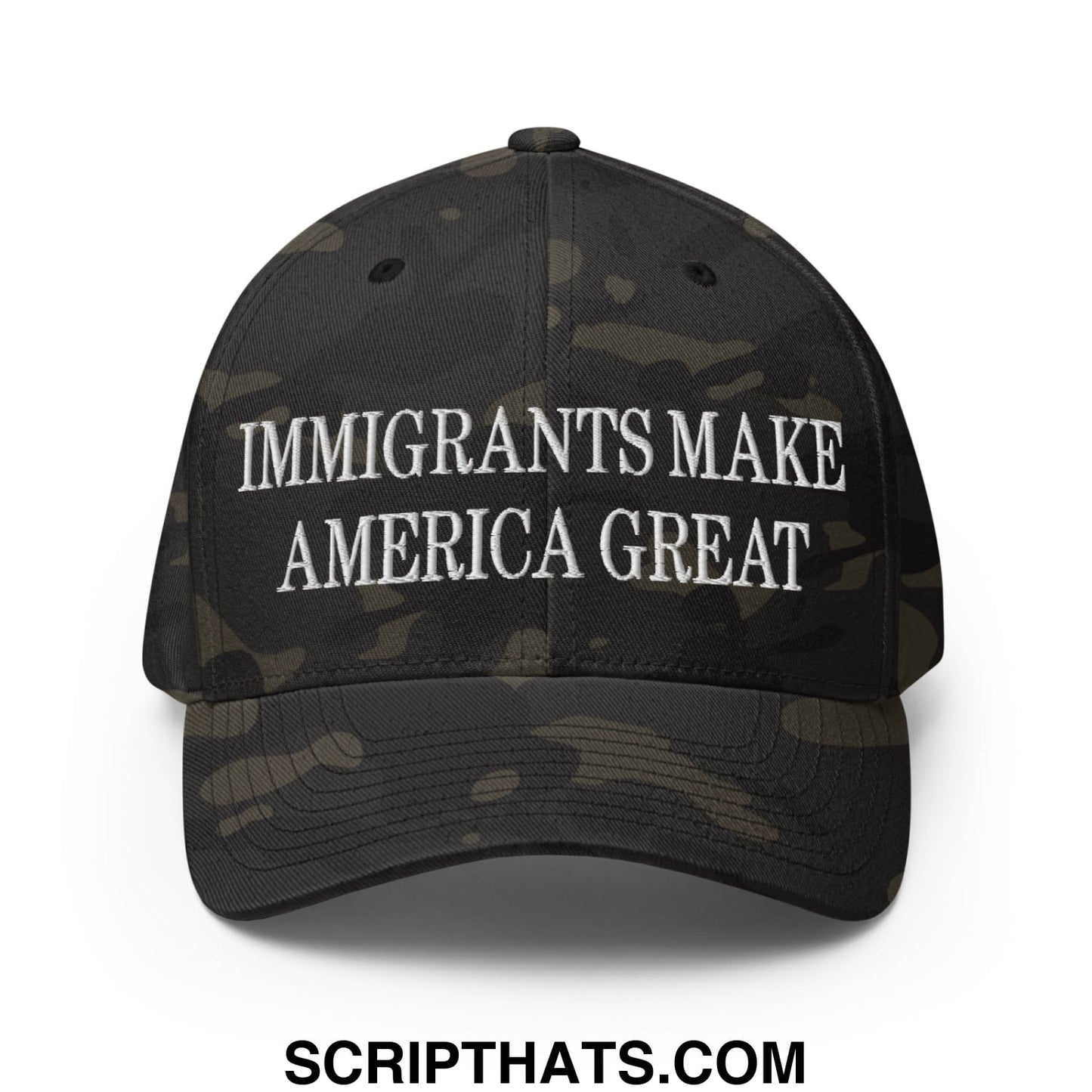 Immigrants Make America Great Embroidered Stretch Fit Baseball Hat Multicam Black