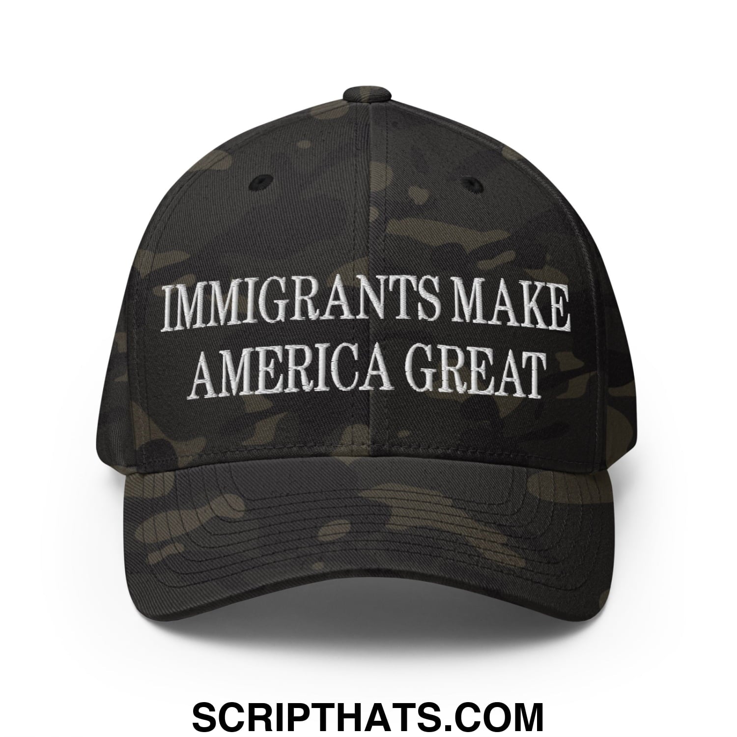 Immigrants Make America Great Embroidered Stretch Fit Baseball Hat Multicam Black
