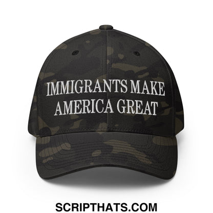 Immigrants Make America Great Embroidered Stretch Fit Baseball Hat Multicam Black
