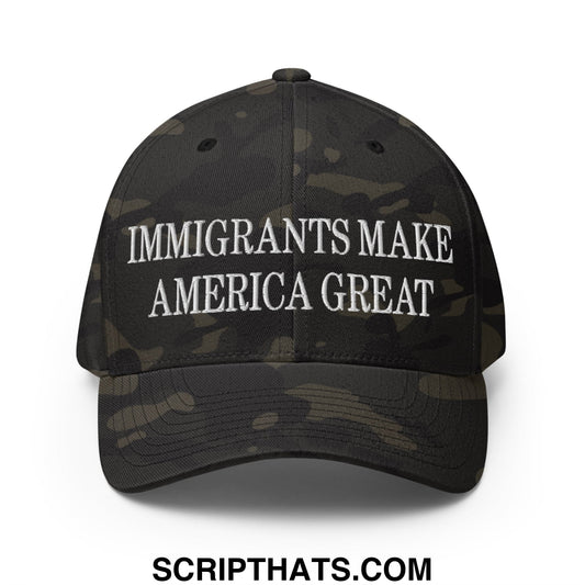 Immigrants Make America Great Embroidered Stretch Fit Baseball Hat Multicam Black