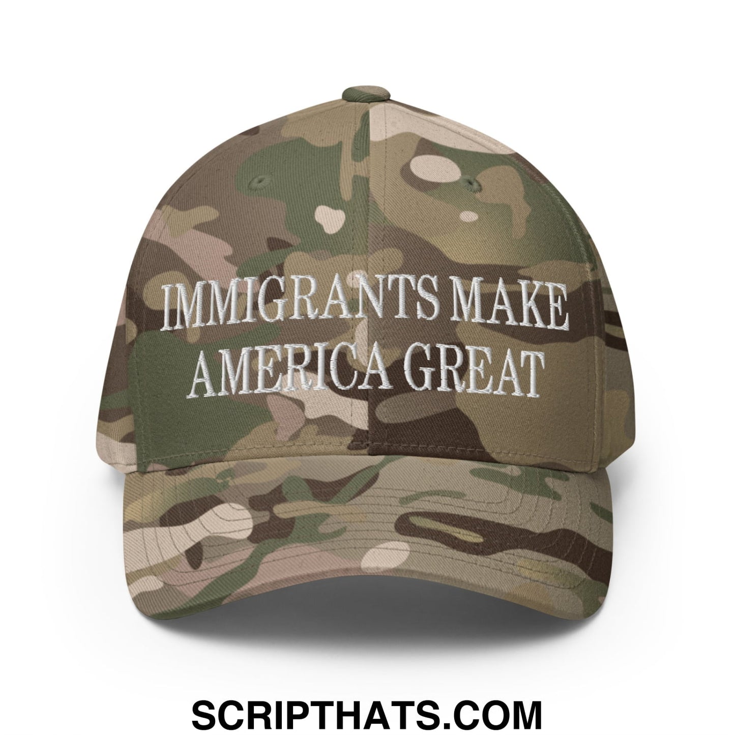 Immigrants Make America Great Embroidered Stretch Fit Baseball Hat Multicam Green