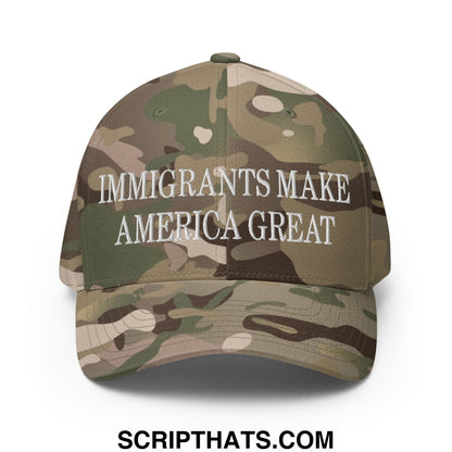 Immigrants Make America Great Embroidered Stretch Fit Baseball Hat Multicam Green