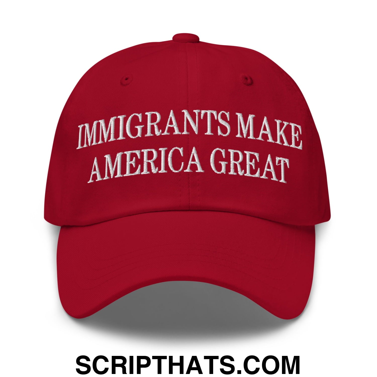 Immigrants Make America Great Embroidered Unstructured Dad Hat Cranberry