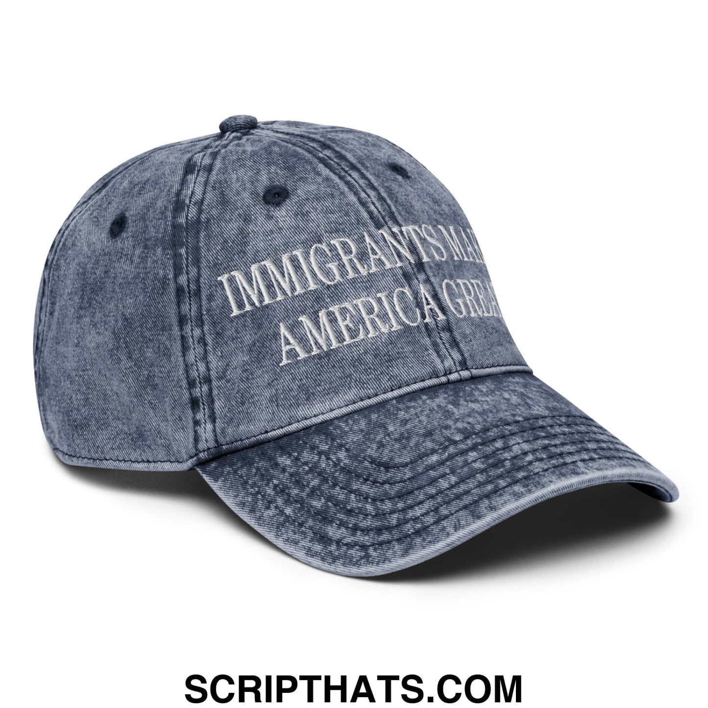 Immigrants Make America Great Embroidered Unstructured Denim Dad Hat Navy