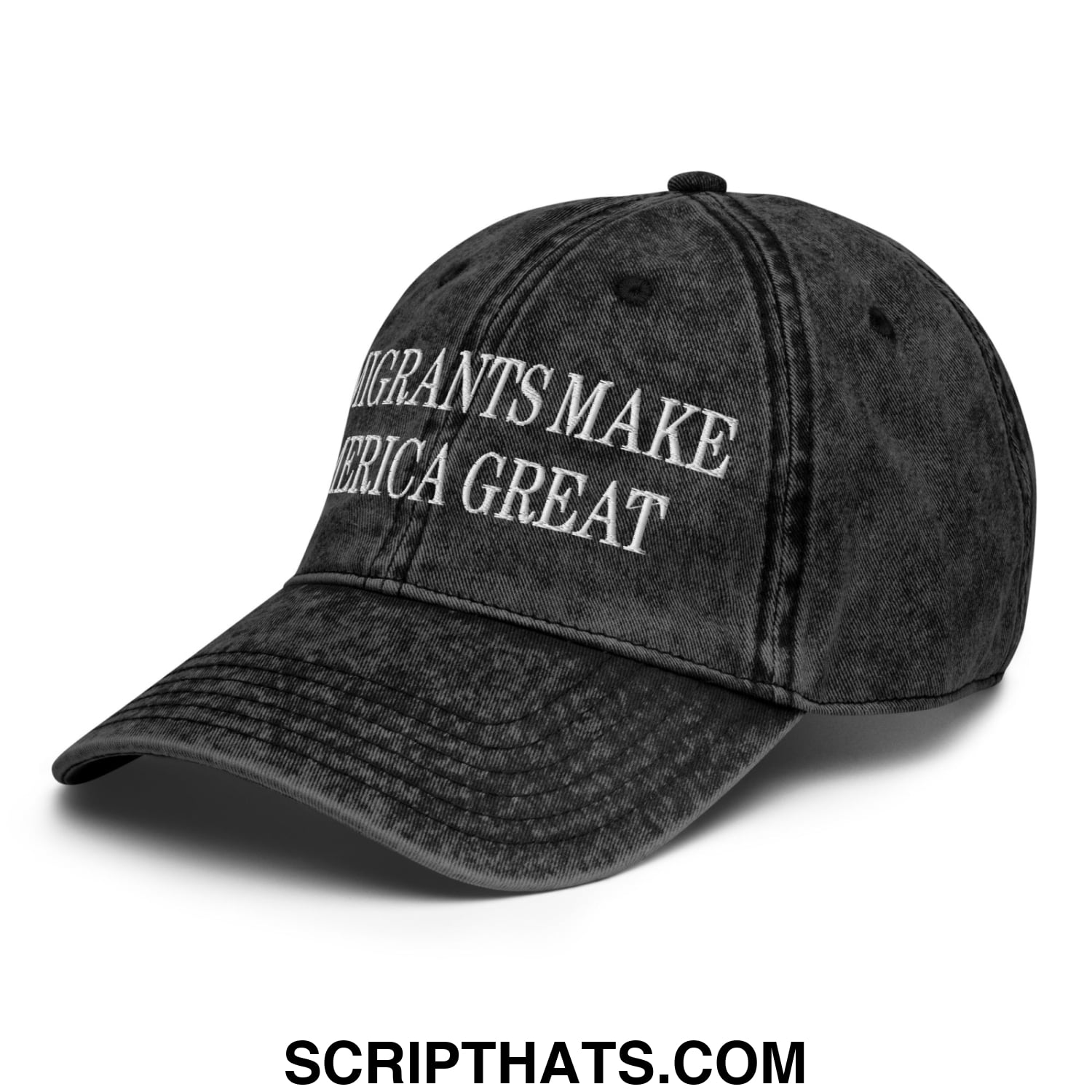 Immigrants Make America Great Embroidered Unstructured Denim Dad Hat Black
