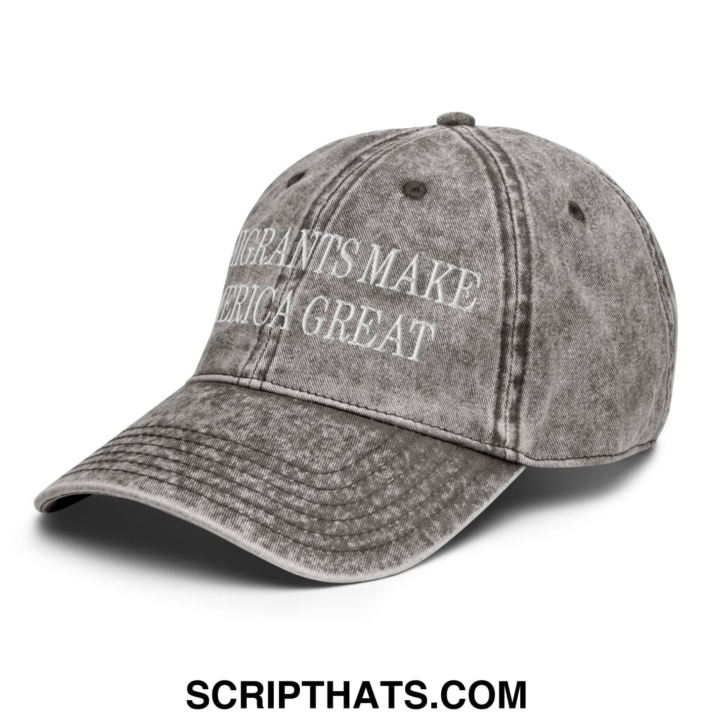 Immigrants Make America Great Embroidered Unstructured Denim Dad Hat Charcoal Grey