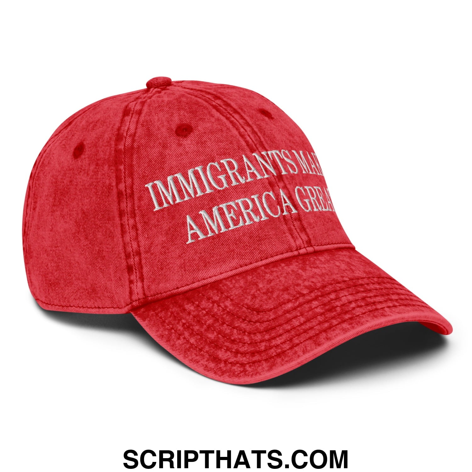 Immigrants Make America Great Embroidered Unstructured Denim Dad Hat Red