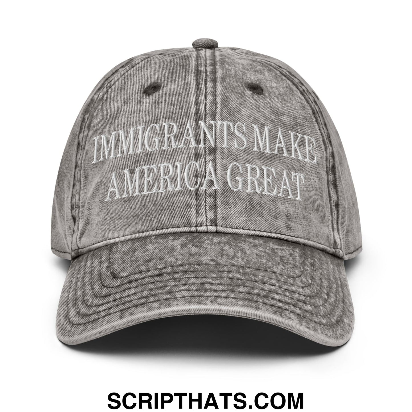 Immigrants Make America Great Embroidered Unstructured Denim Dad Hat Charcoal Grey