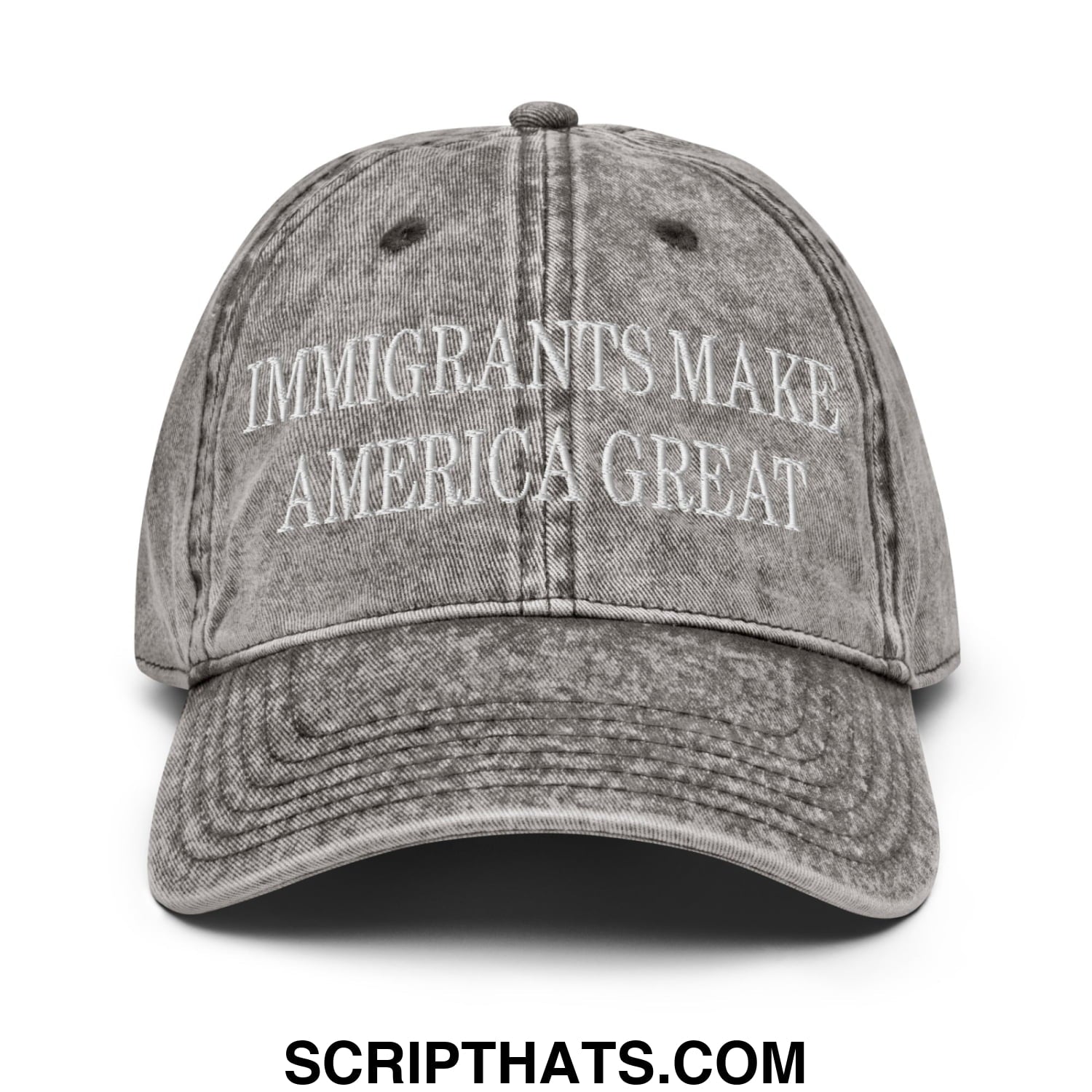 Immigrants Make America Great Embroidered Unstructured Denim Dad Hat Charcoal Grey