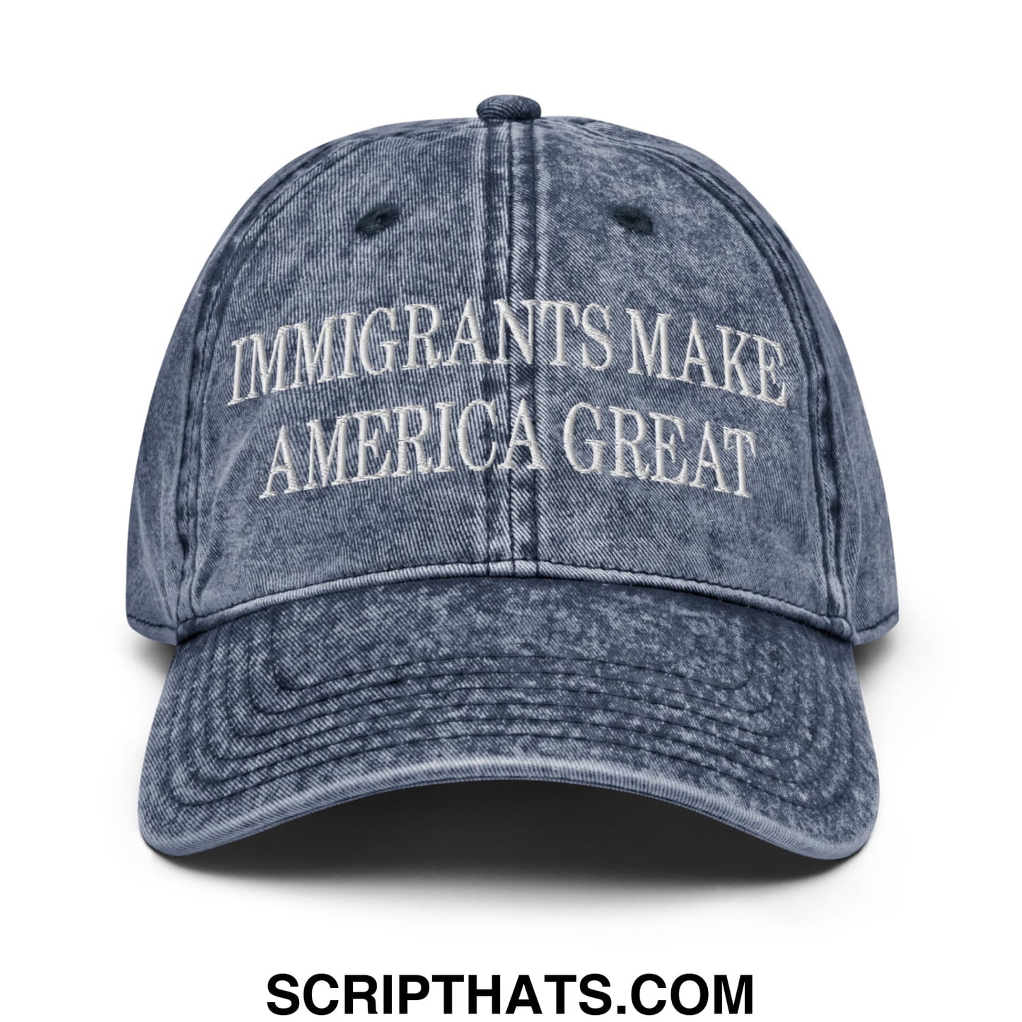 Immigrants Make America Great Embroidered Unstructured Denim Dad Hat Navy