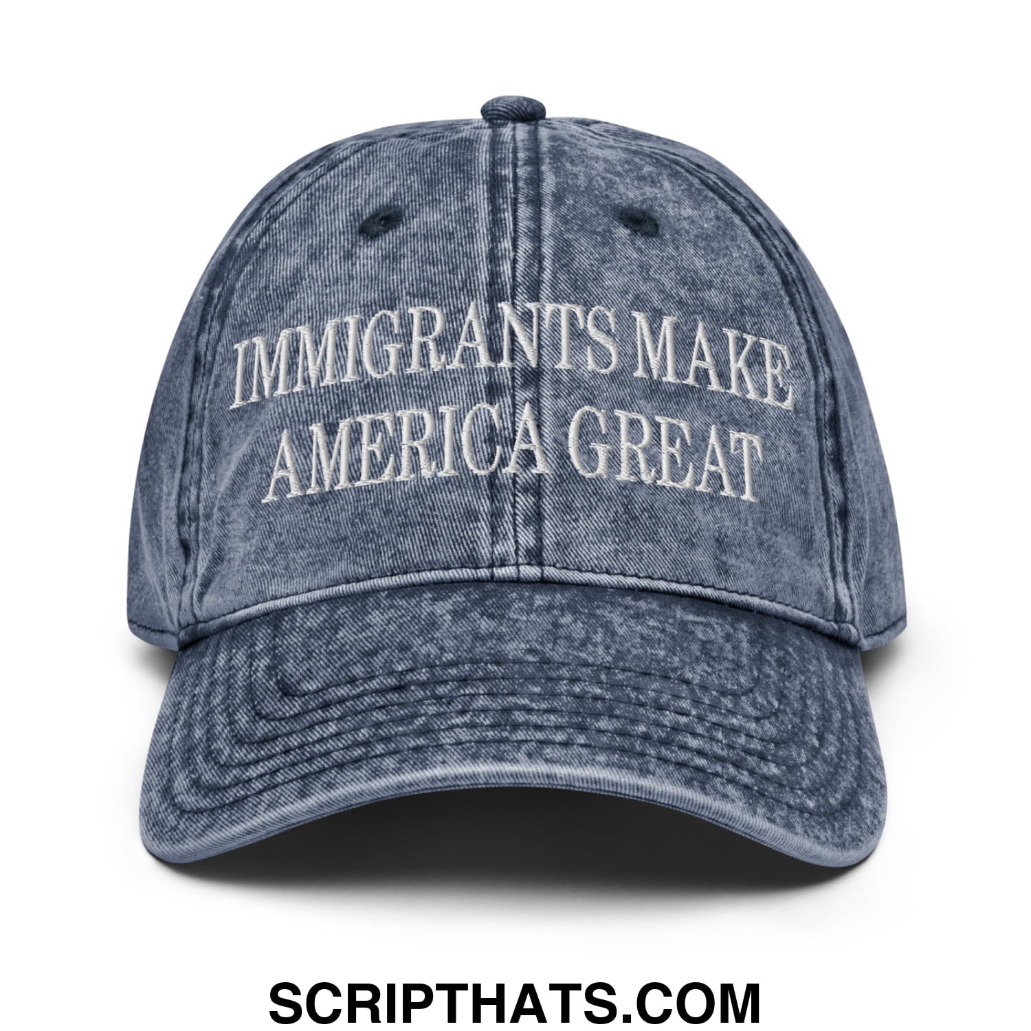 Immigrants Make America Great Embroidered Unstructured Denim Dad Hat Navy