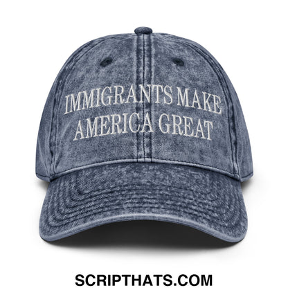 Immigrants Make America Great Embroidered Unstructured Denim Dad Hat Navy