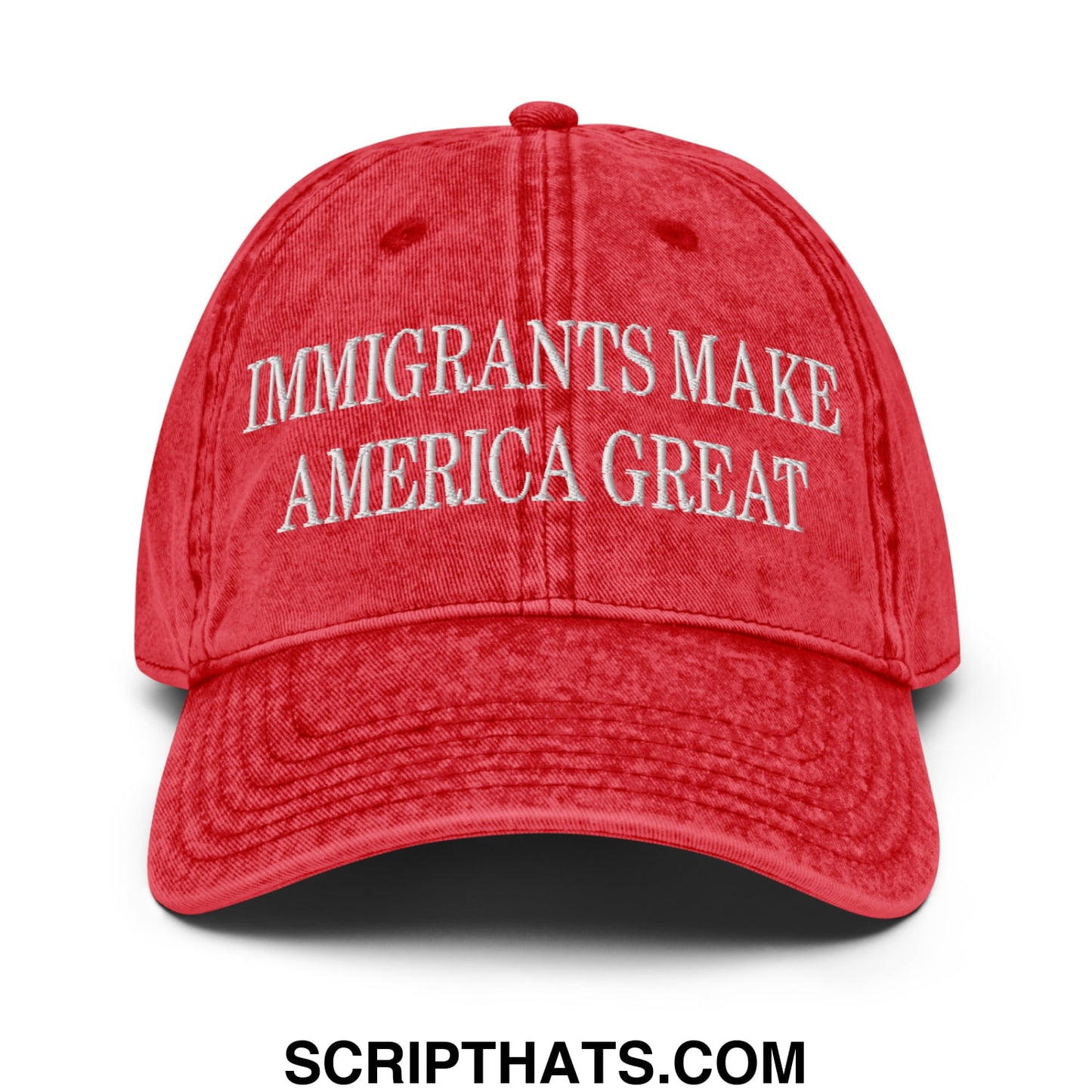 Immigrants Make America Great Embroidered Unstructured Denim Dad Hat Red