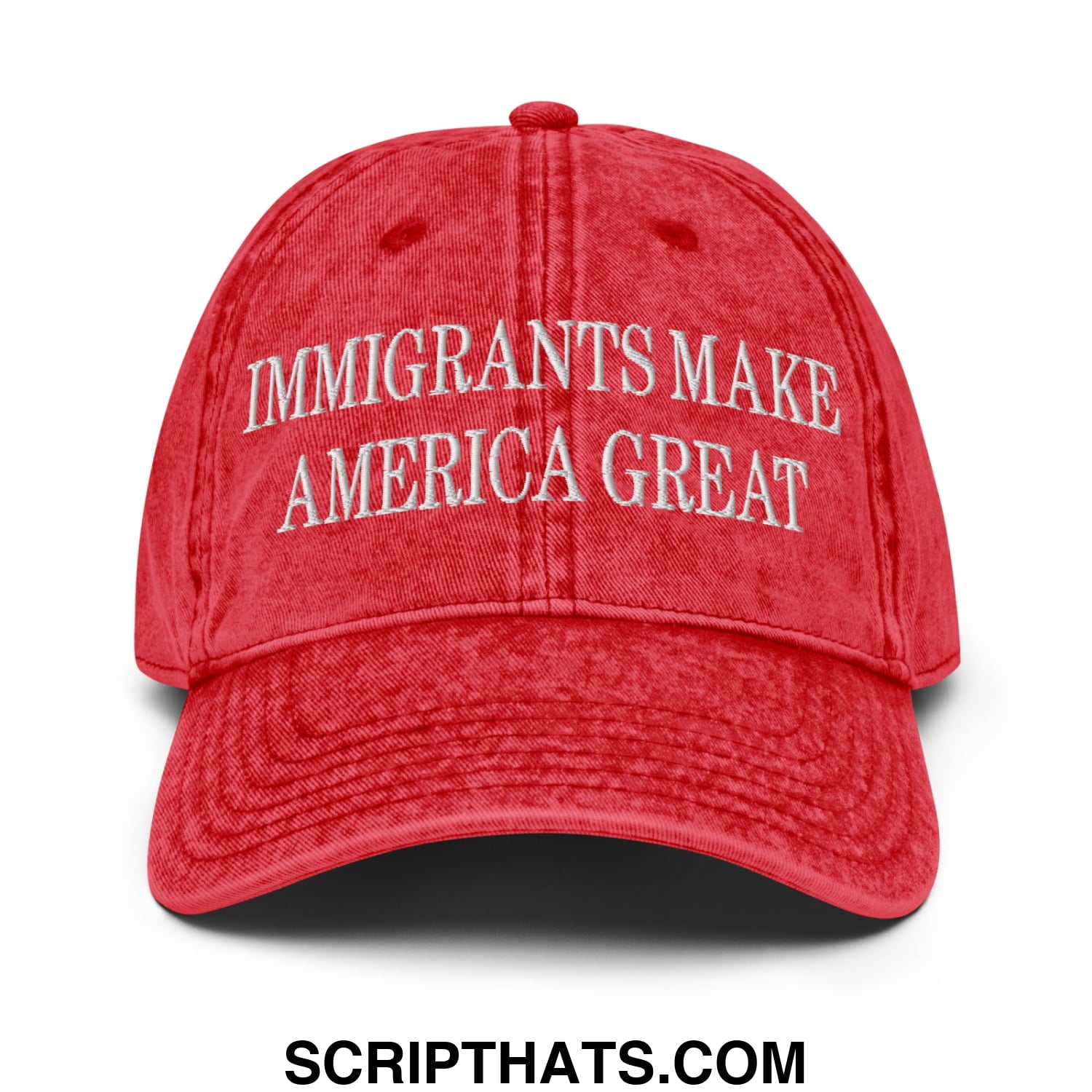 Immigrants Make America Great Embroidered Unstructured Denim Dad Hat Red