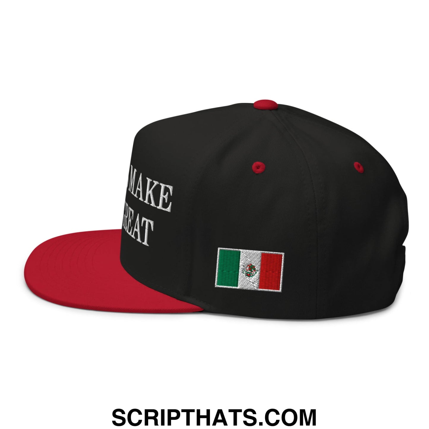 Immigrants Make America Great Mexico Flag Embroidered Flat Bill Brim 5 Panel Snapback Hat Black Red