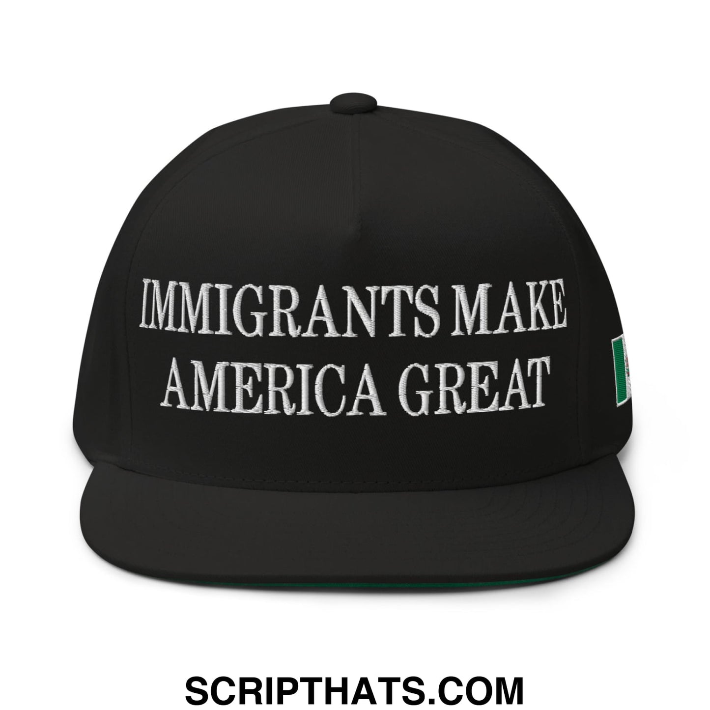 Immigrants Make America Great Mexico Flag Embroidered Flat Bill Brim 5 Panel Snapback Hat Black