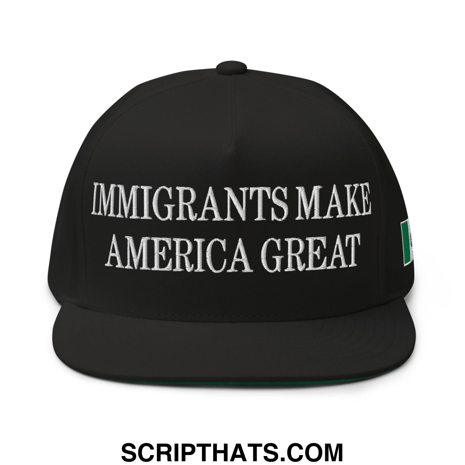 Immigrants Make America Great Mexico Flag Embroidered Flat Bill Brim 5 Panel Snapback Hat Black