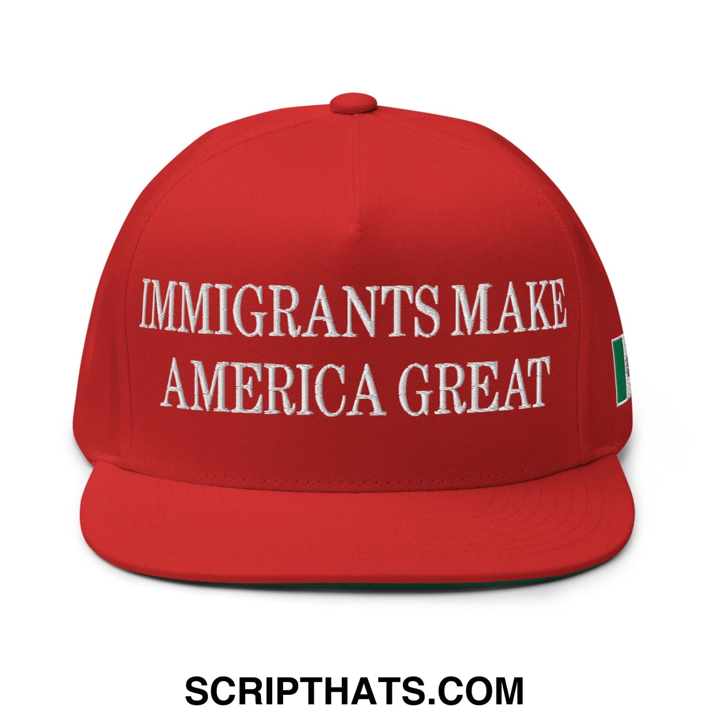 Immigrants Make America Great Mexico Flag Embroidered Flat Bill Brim 5 Panel Snapback Hat Red