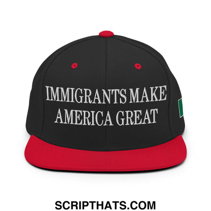 Immigrants Make America Great Mexico Flag Flag Embroidered Flat Bill Brim Snapback Hat Black Red