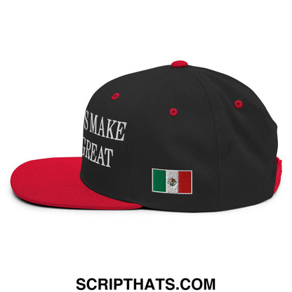 Immigrants Make America Great Mexico Flag Flag Embroidered Flat Bill Brim Snapback Hat Black Red