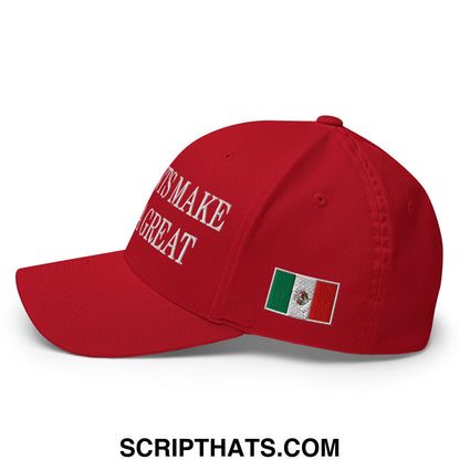 Immigrants Make America Great Mexico Flag Embroidered Stretch Fit Baseball Hat Red