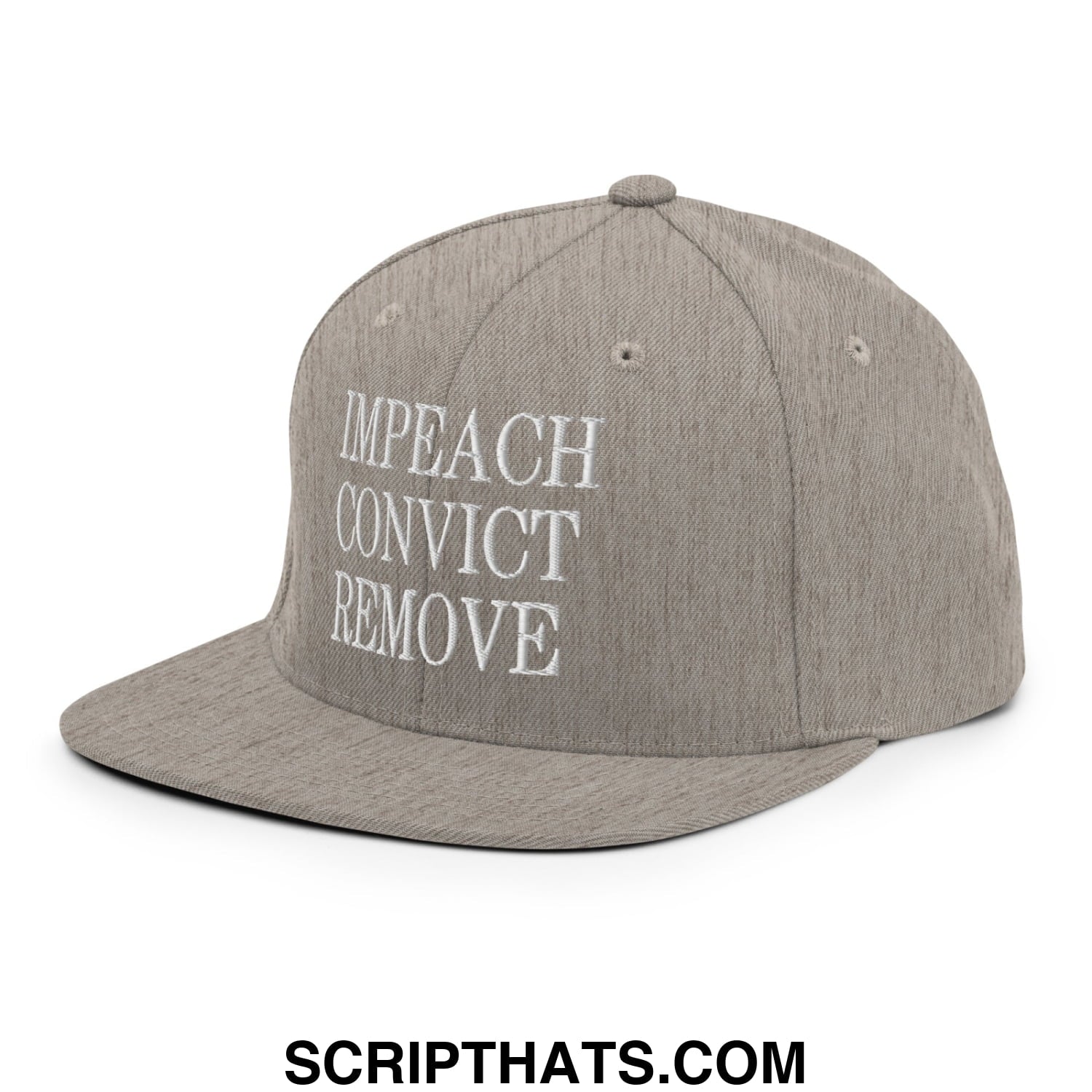 Impeach Convict Remove Embroidered Flat Bill Brim Snapback Hat Heather Grey