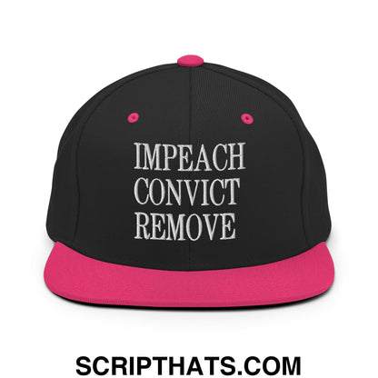 Impeach Convict Remove Embroidered Flat Bill Brim Snapback Hat Black Neon Pink