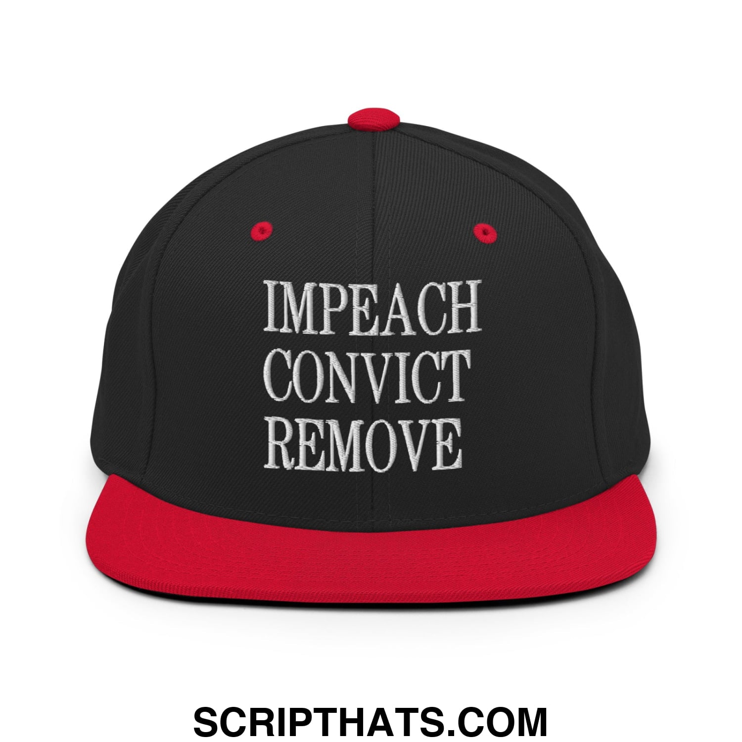 Impeach Convict Remove Embroidered Flat Bill Brim Snapback Hat Black Red