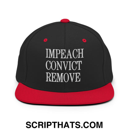 Impeach Convict Remove Embroidered Flat Bill Brim Snapback Hat Black Red