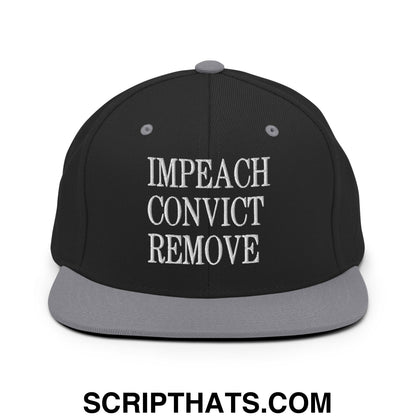 Impeach Convict Remove Embroidered Flat Bill Brim Snapback Hat Black Silver