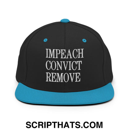 Impeach Convict Remove Embroidered Flat Bill Brim Snapback Hat Black Teal