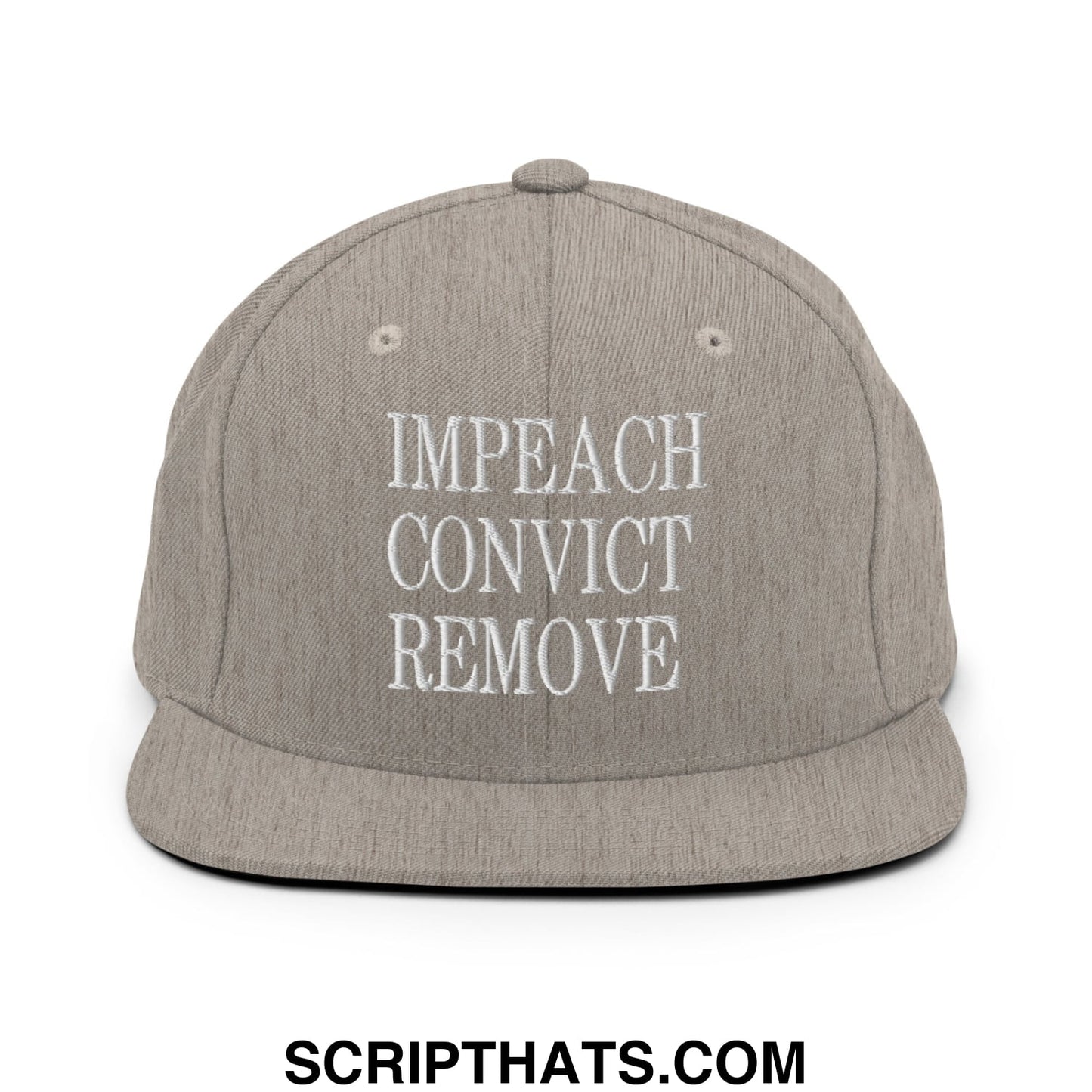 Impeach Convict Remove Embroidered Flat Bill Brim Snapback Hat Heather Grey