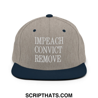 Impeach Convict Remove Embroidered Flat Bill Brim Snapback Hat Heather Grey Navy