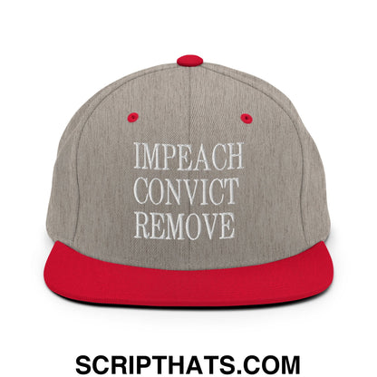 Impeach Convict Remove Embroidered Flat Bill Brim Snapback Hat Heather Grey Red